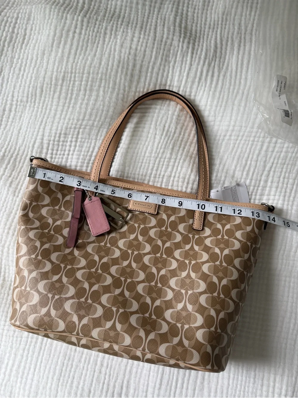 NWT Coach Beige Signature Canvas Tote with Matching Wristlet Chalk Park Dream